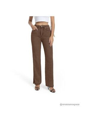 High Waisted Stretchy Straight Leg Split Hem Jeans